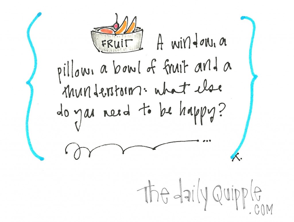 A window, a pillow, a bowl of fruit and a thunderstorm. What else do you need to be happy?
