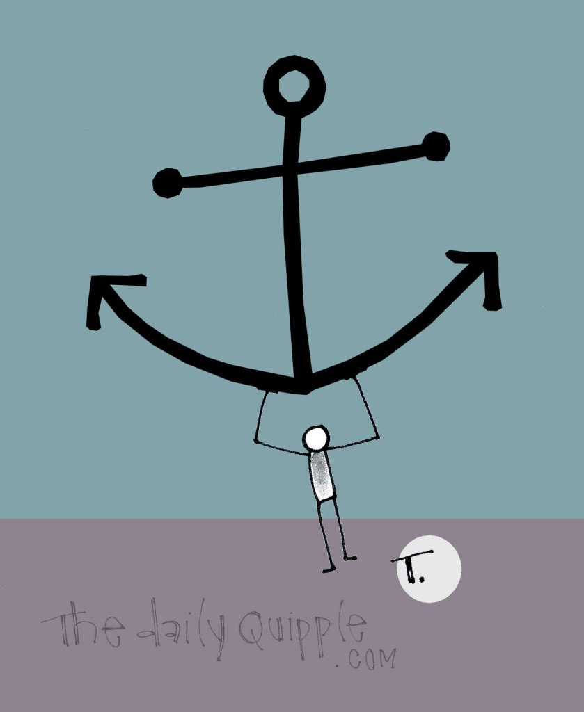 A quipple person holds up a giant anchor.