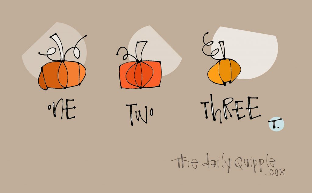 Illustration of three colorful pumpkins on a neutral background with words: One Two Three